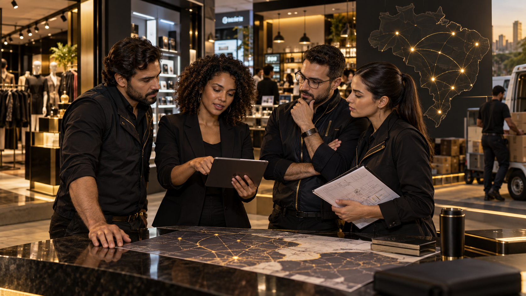 Equipe de liderança discutindo o planejamento de uma operação